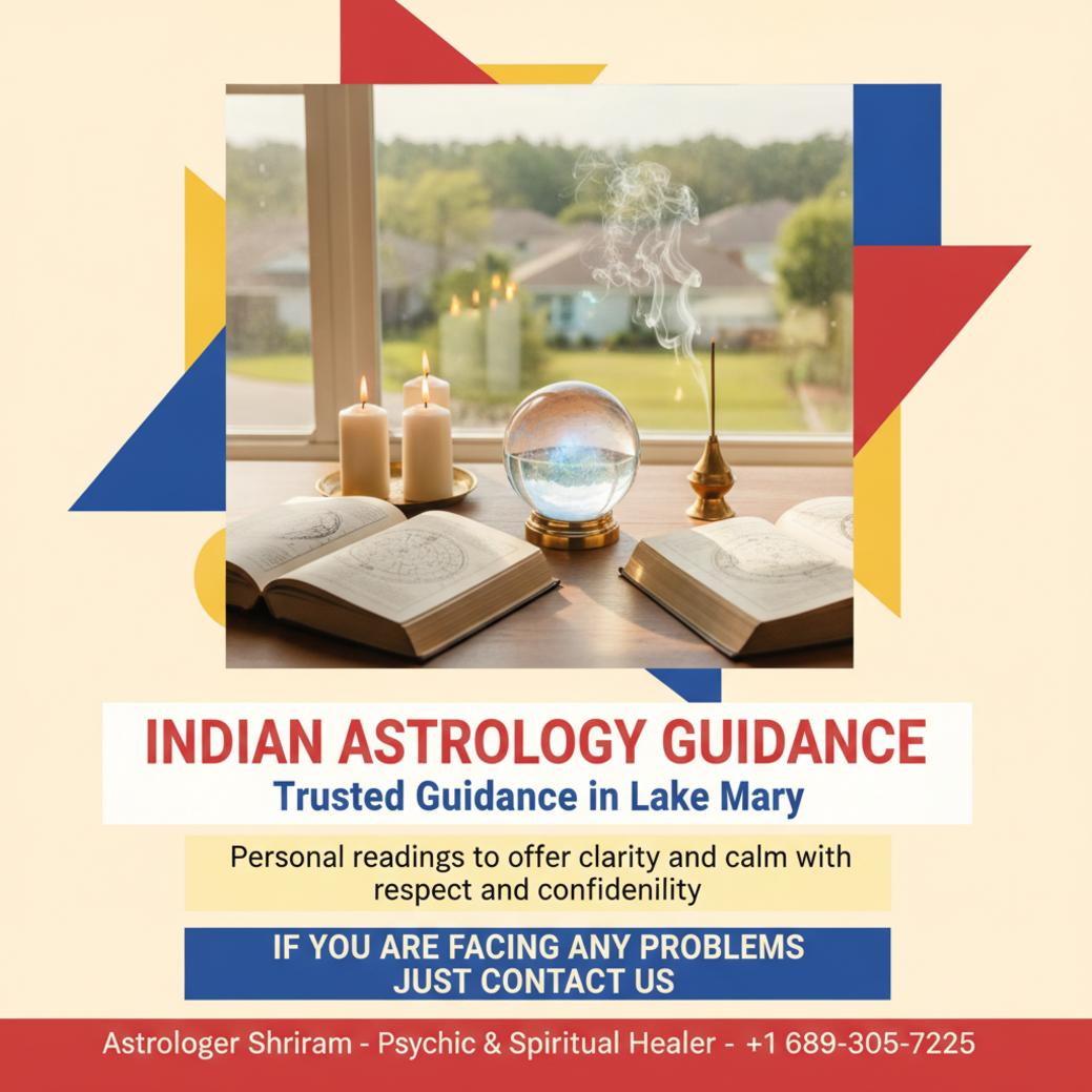 Traditional Indian astrologer setup with astrology books in Lake Mary FL