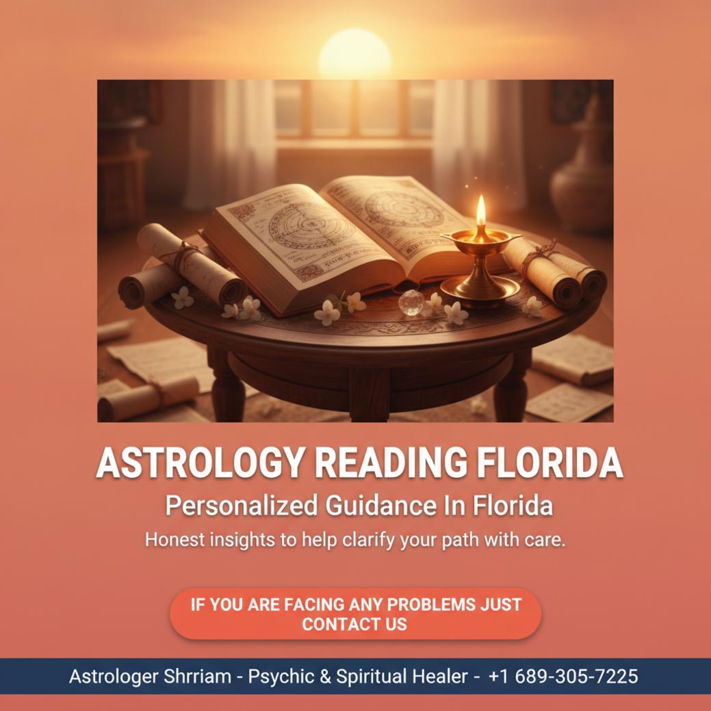 Astrology reading setup with kundli charts and oil lamp in Florida