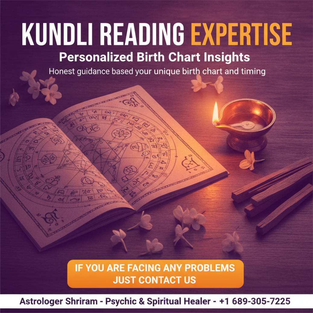 Kundli reading birth chart on wooden desk in Davenport, FL practice