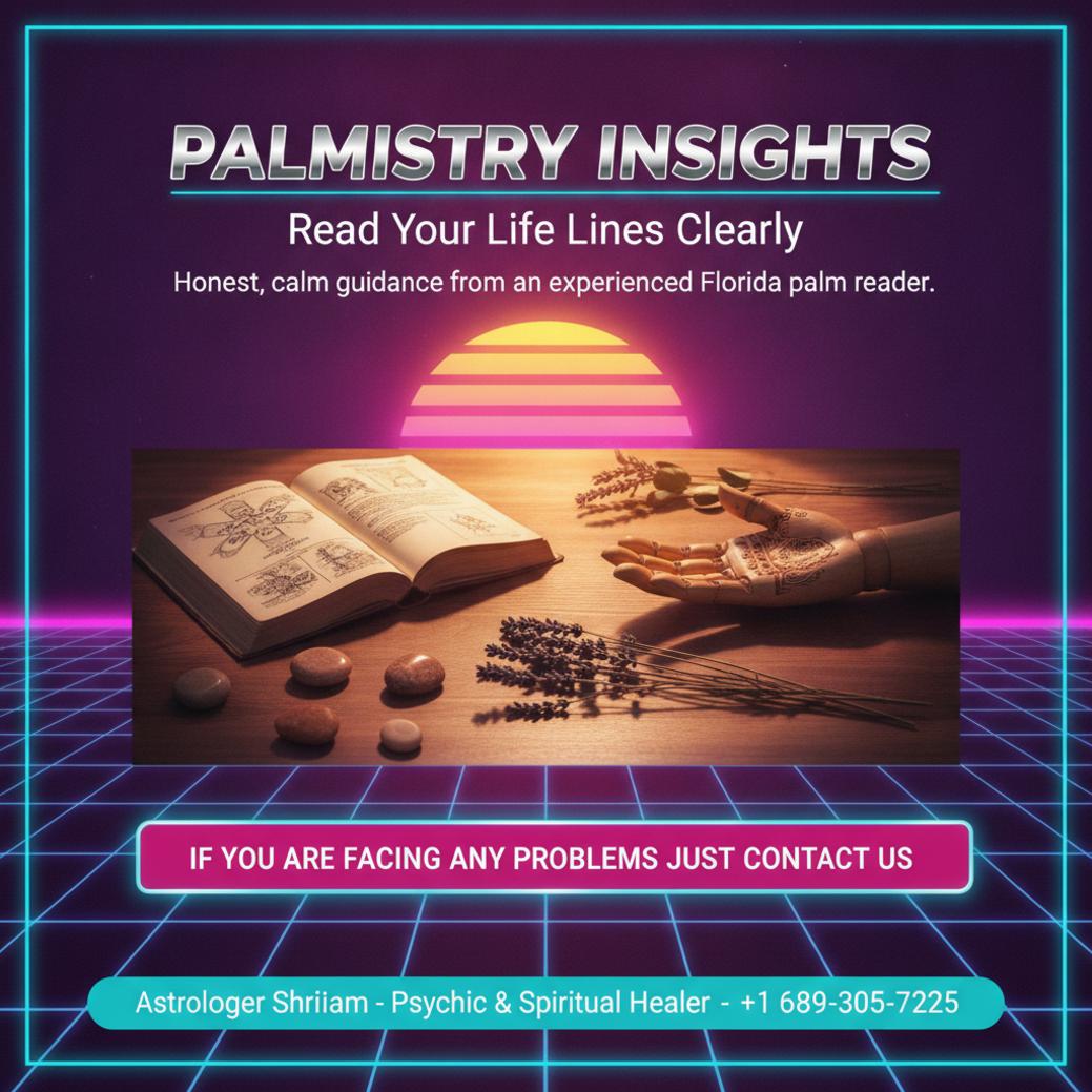How Palmistry in Florida Offers Insight and Clarity calm palmistry table with tools and guidebook in Florida spiritual practice