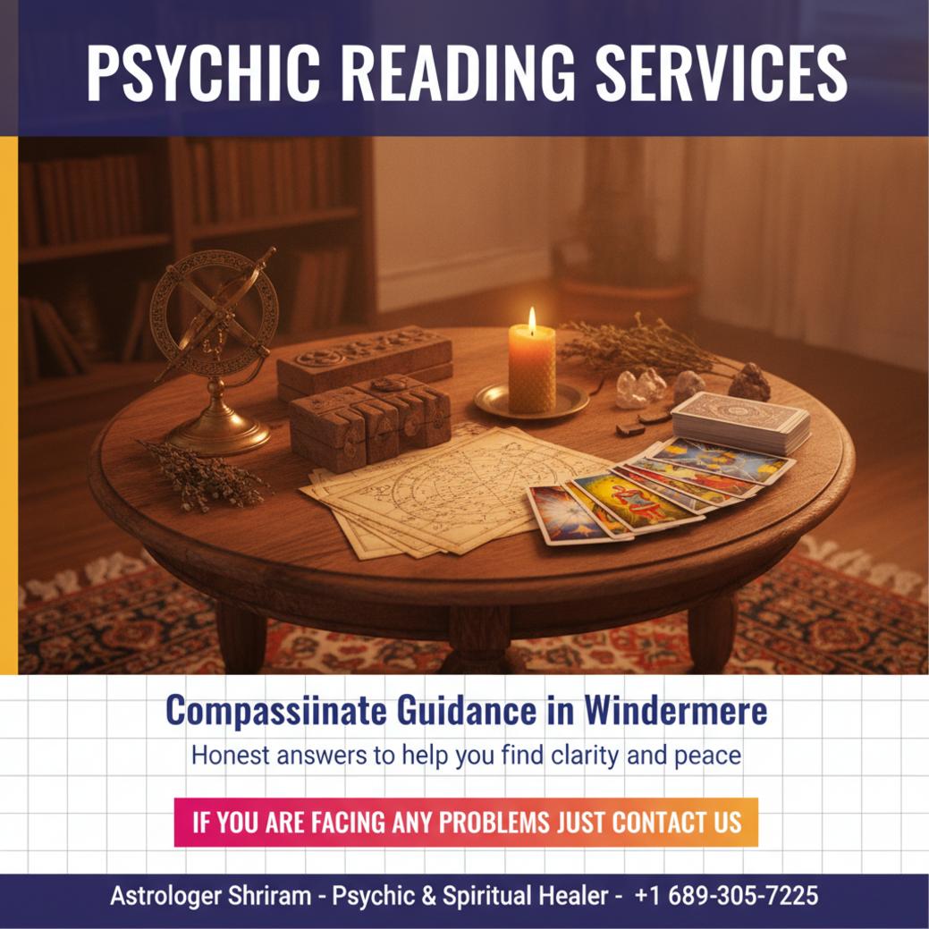 How Psychic Reading in Windermere Can Bring Clarity psychic reading setup with tarot cards and candles in Windermere, FL office