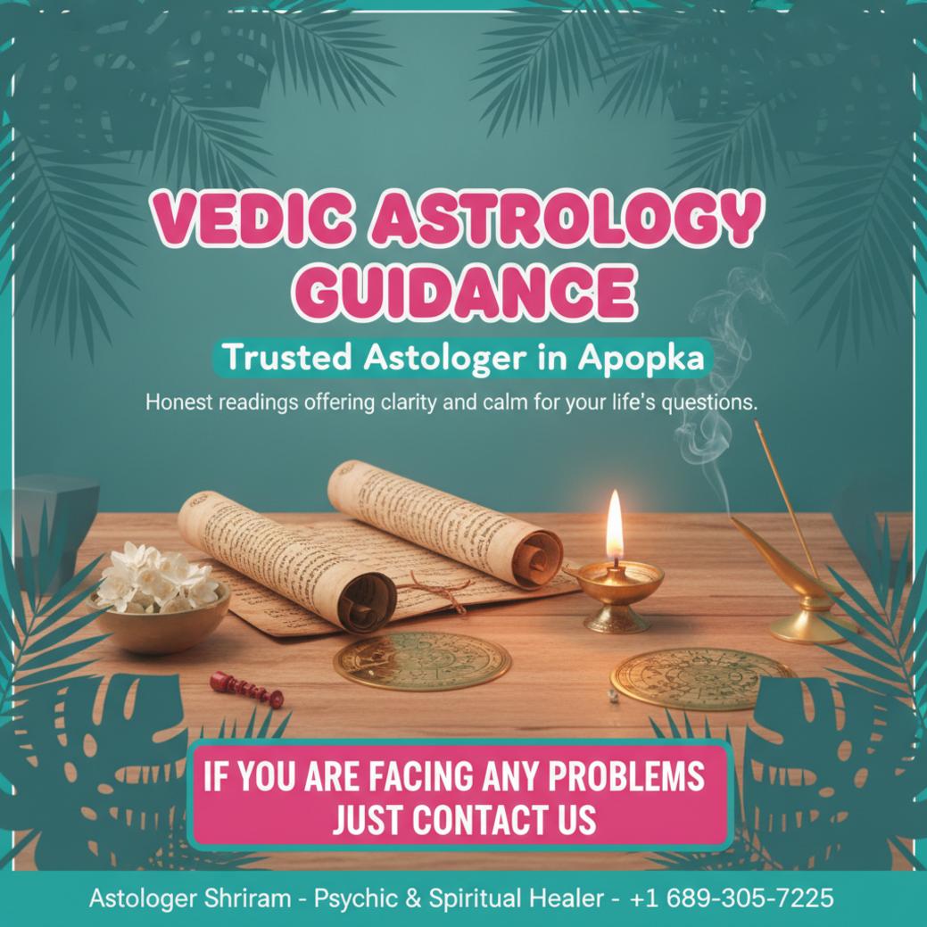 Looking for a Vedic Astrologer in Apopka? Here's What to Expect Vedic astrologer tools and charts on wooden desk in Apopka, FL
