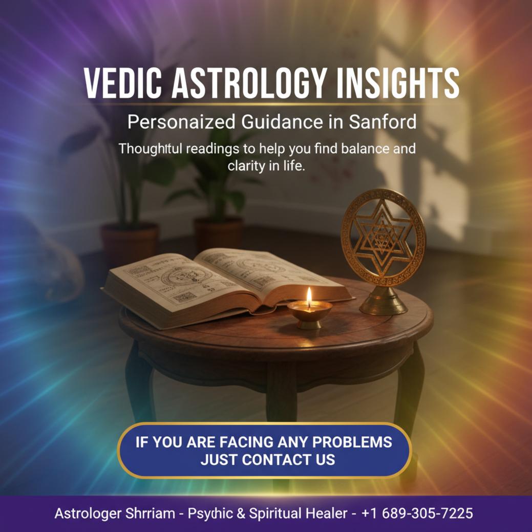 Vedic astrologer setup with book and lamp in Sanford, FL