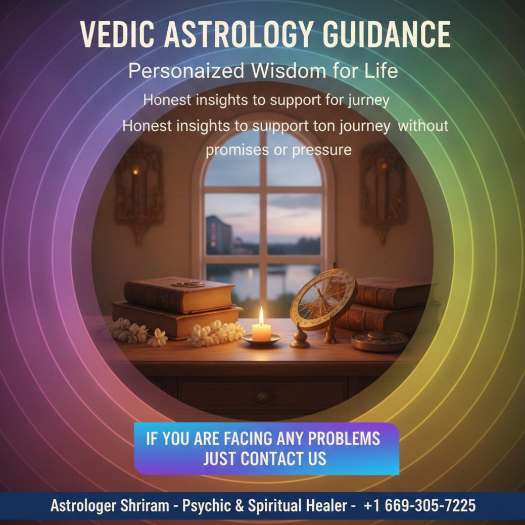 Vedic astrology charts and texts on a desk in Sanford, FL