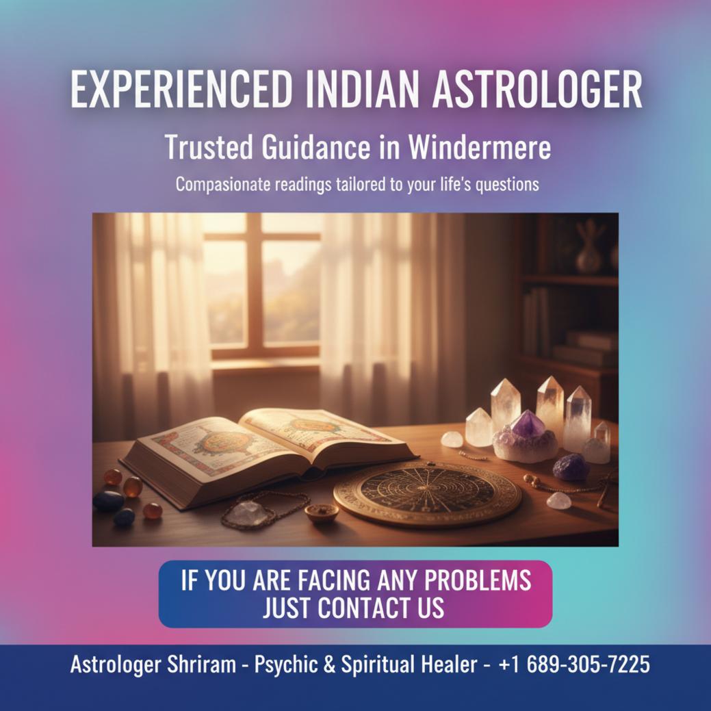 Finding the Best Indian Astrologer in Windermere, FL Calm workspace with Vedic astrology tools representing best indian astrologer in Windermere, FL