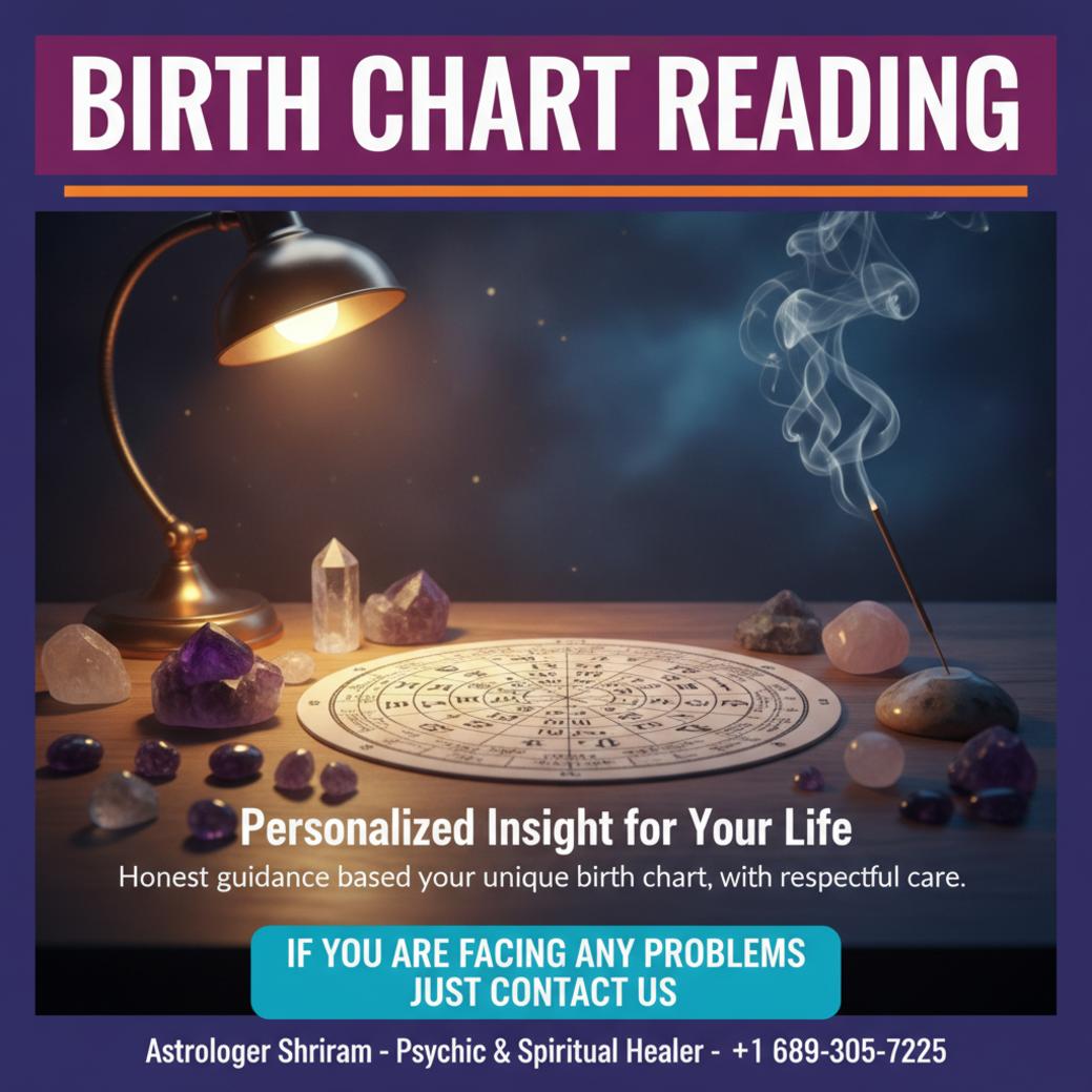 birth chart reading on a desk in Orlando, FL with warm lighting and crystals