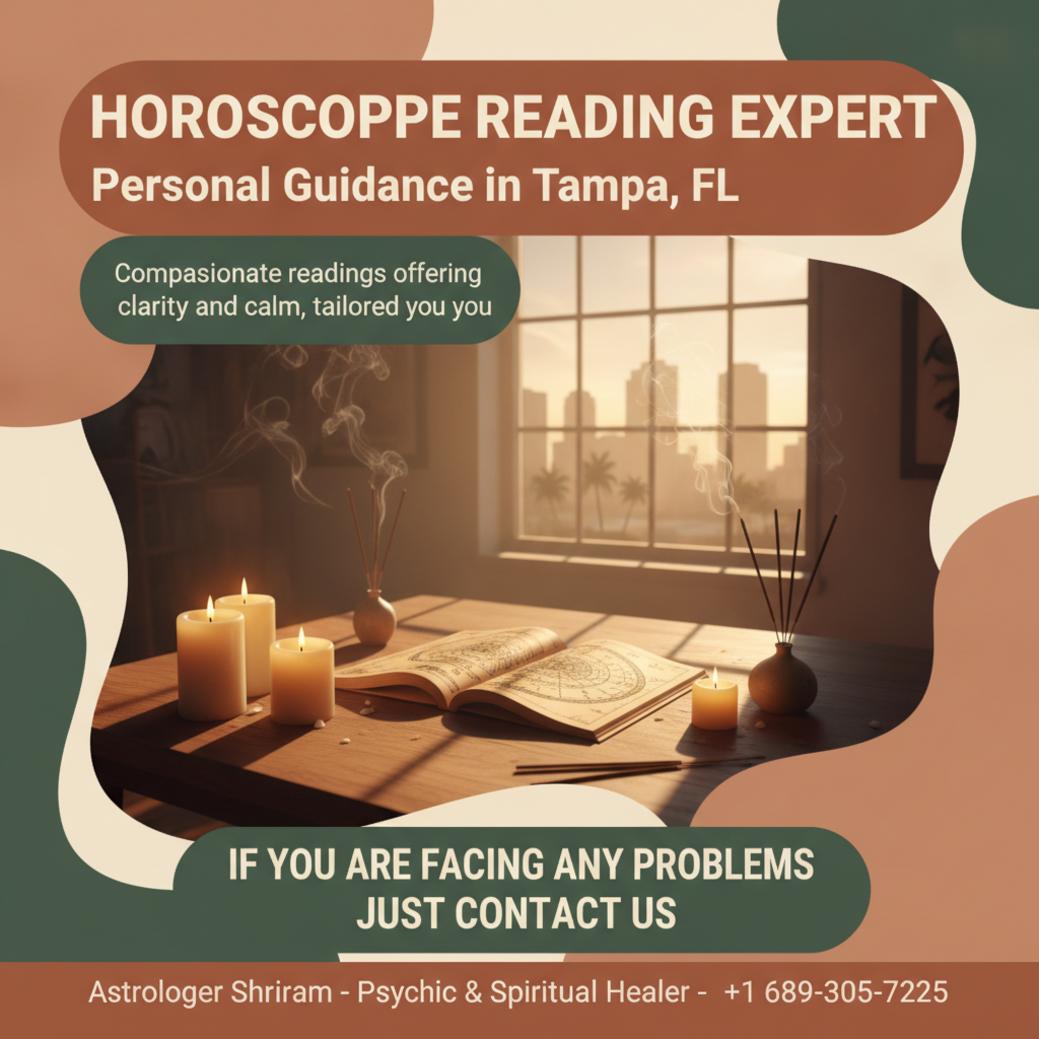 Horoscope reading setup with chart and candles in Tampa, FL