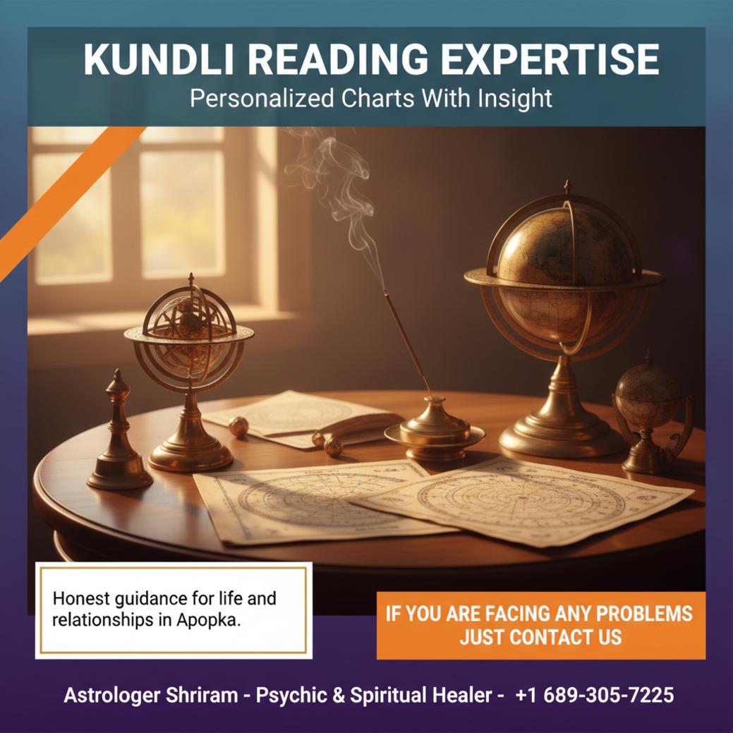 Traditional kundli reading setup with charts in Apopka, FL