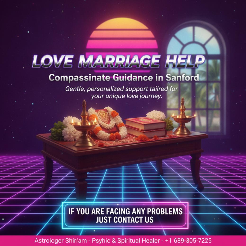 How Love Marriage Solution Works in Sanford, FL Warm traditional Vedic altar representing love marriage solution in Sanford, FL