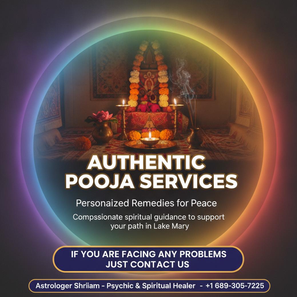 Trusted Pandit for Pooja and Remedies in Lake Mary, FL Spiritual pooja altar with traditional items in peaceful Lake Mary setting