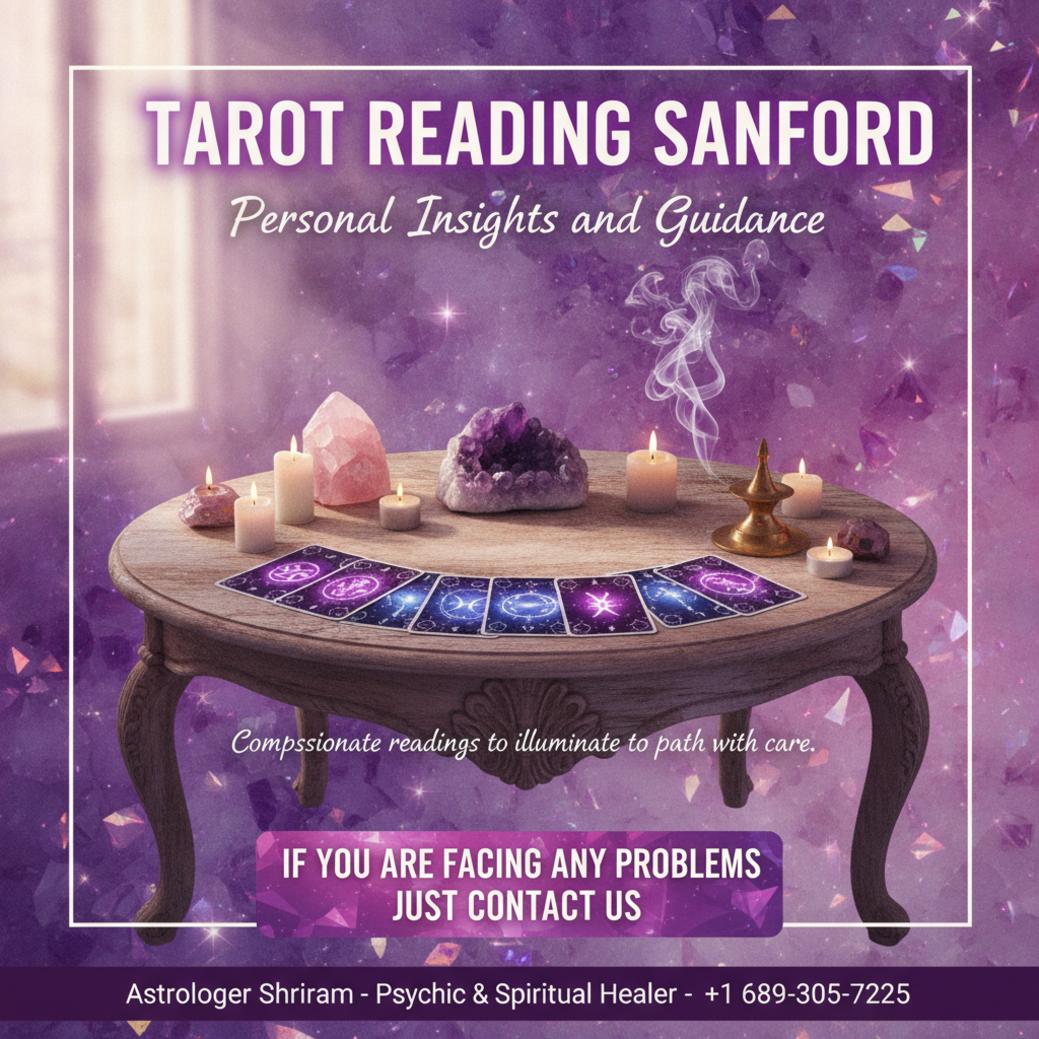 Tarot reading setup with cards and crystals in Sanford FL spa