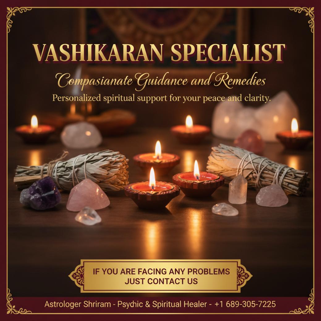 Traditional vashikaran ritual items on wooden table in Clermont