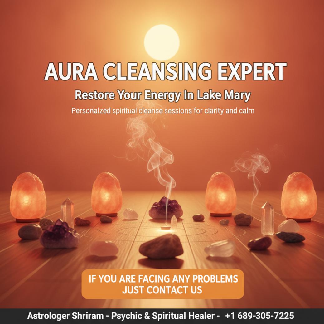 Softly lit room with crystals and sage for aura cleansing Lake Mary