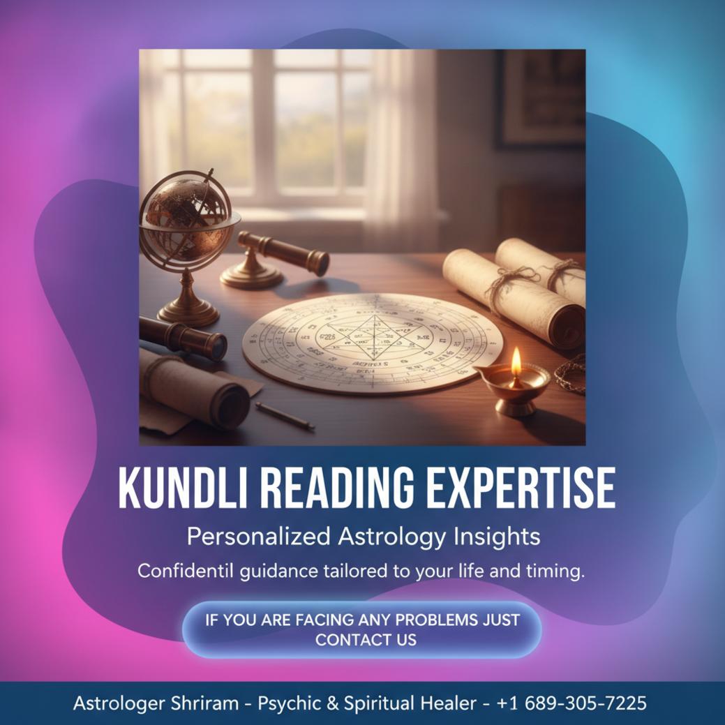 Kundli reading Vedic astrology charts on wooden desk Celebration FL