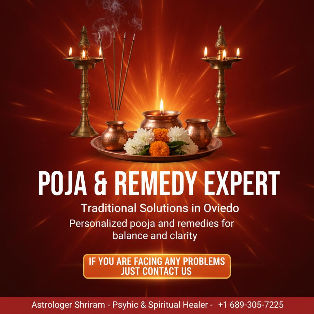 Trusted Pandit for Pooja and Remedies in Oviedo, FL Traditional pandit pooja items arranged indoors in Oviedo FL setting