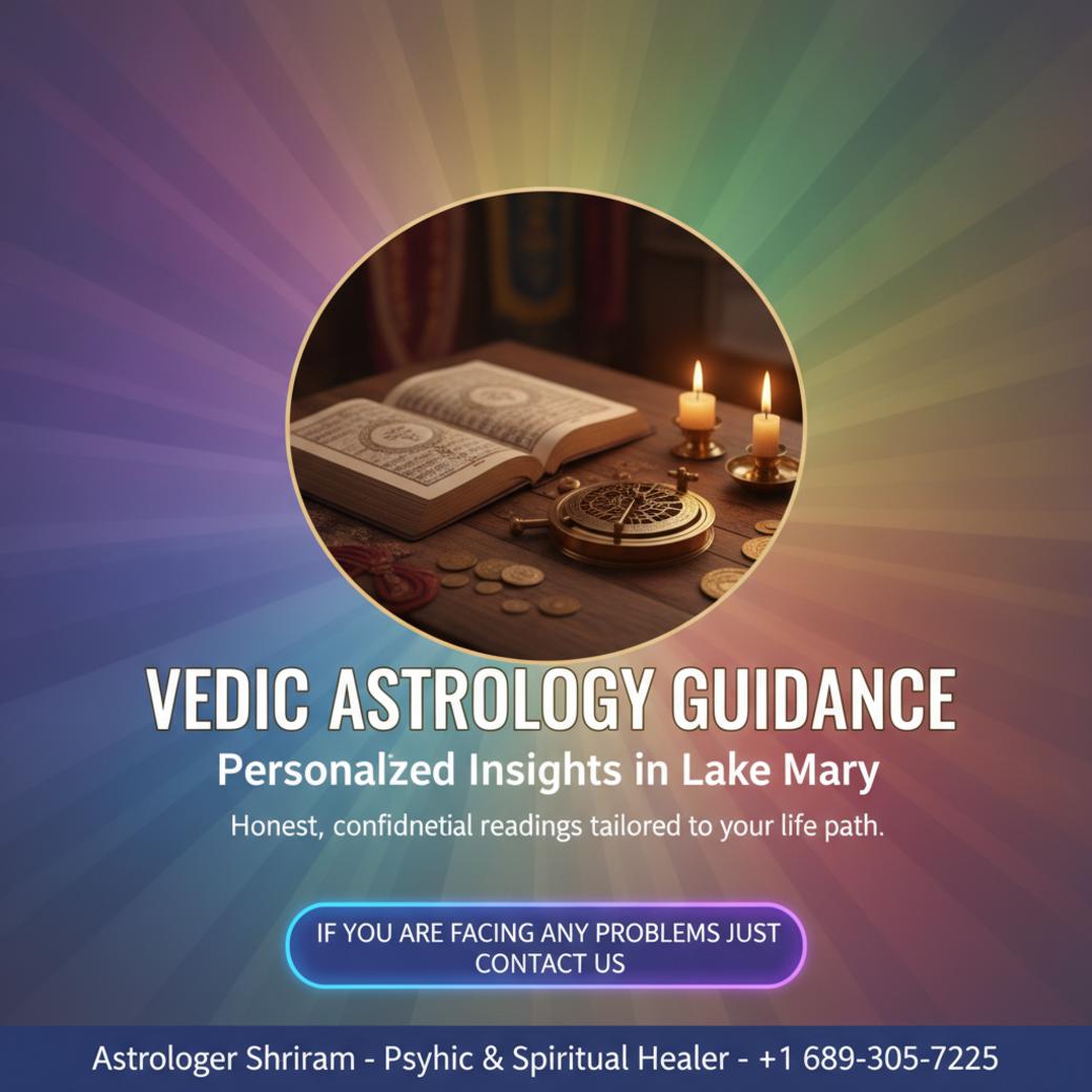 Vedic astrology books and tools on table in Lake Mary calm room